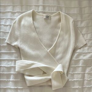 Wilfred Ivory Ribbed Wrap Blouse